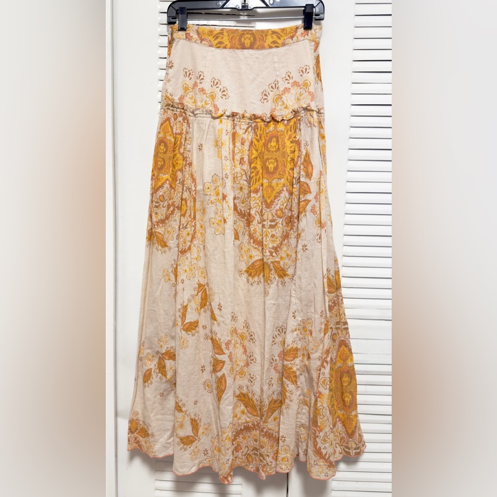 Free People Farrah Drop Waist Maxi Skirt Ivory Gold  Size 6 - Picture 11 of 12